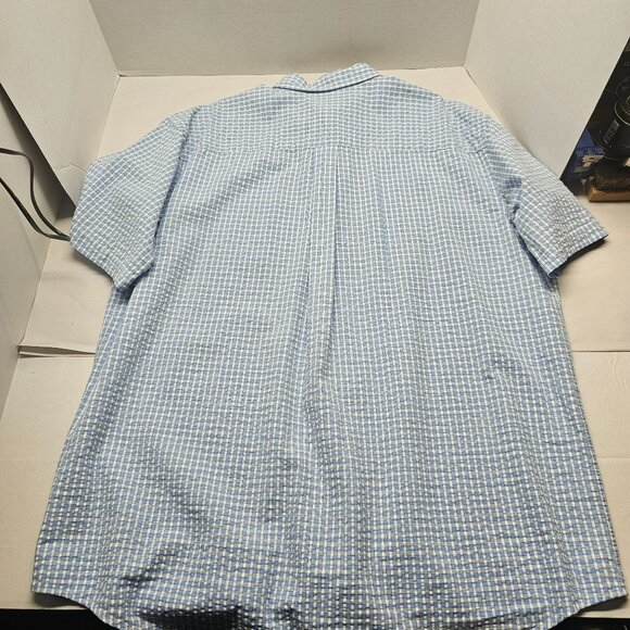 L.L. Bean Mens Blue & White Gingham Short-Sleeve Button-Up Shirt XL 100% Cotton - Picture 6 of 7